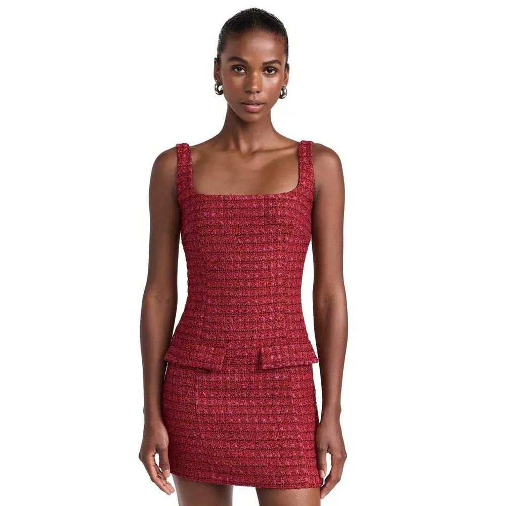 Amanda Uprichard Cecilie Dress MiniTweed Sheath S Red Wool Blend Square Neck
